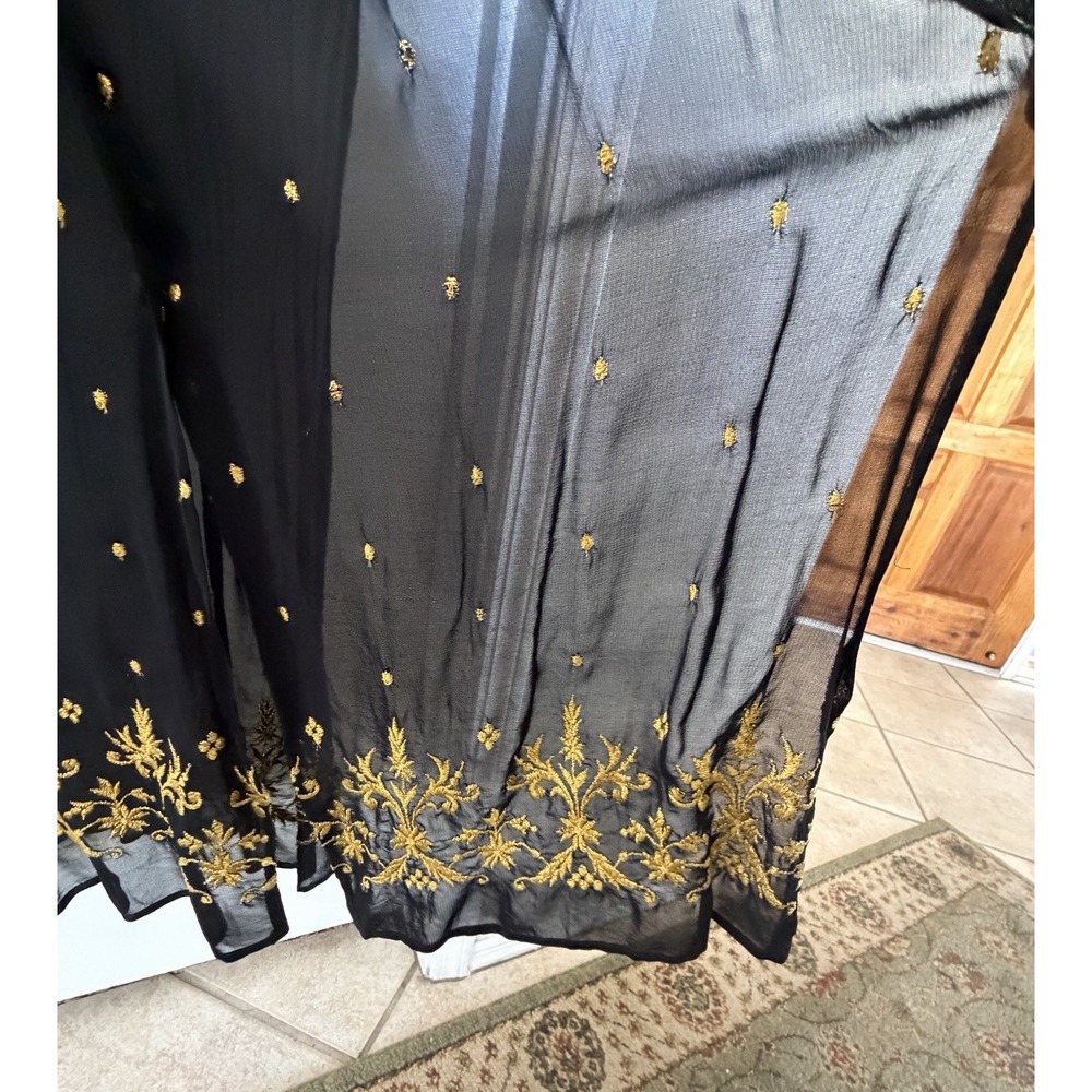 Vintage 90s Laundry by Shelli Segal Sheer Rayon Gold Embroidered Duster Dress L - Picture 8 of 11